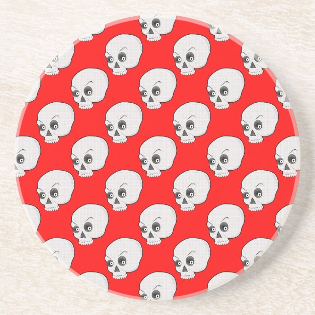 Skull Pattern On Red Background Drink Coaster (Front)