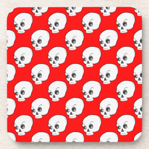 Skull Pattern On Red Background Drink Coaster