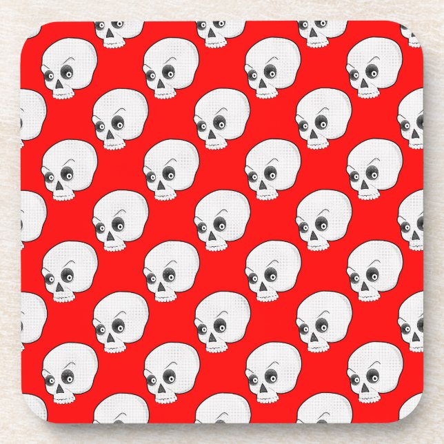 Skull Pattern On Red Background Drink Coaster (Front)