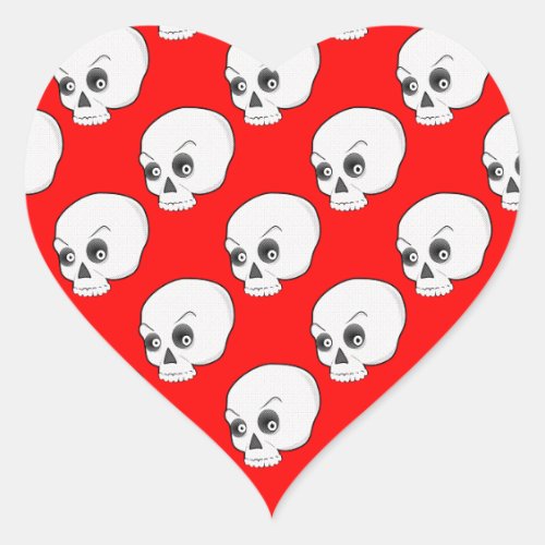 Skull Pattern On Red Background Heart Sticker