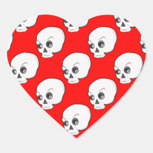 Skull Pattern On Red Background Heart Sticker