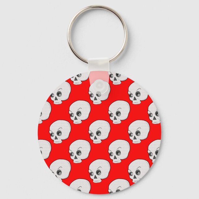 Skull Pattern On Red Background Keychain (Front)