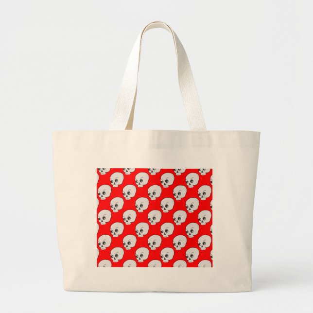 Skull Pattern On Red Background Large Tote Bag (Front)