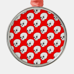 Skull Pattern On Red Background Metal Ornament