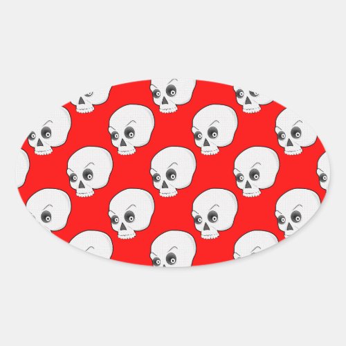 Skull Pattern On Red Background Oval Sticker