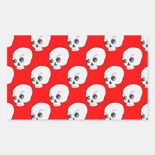 Skull Pattern On Red Background Rectangular Sticker