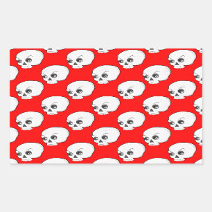 Skull Pattern On Red Background Rectangular Sticker