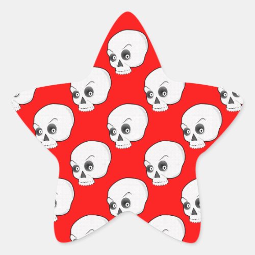 Skull Pattern On Red Background Star Sticker