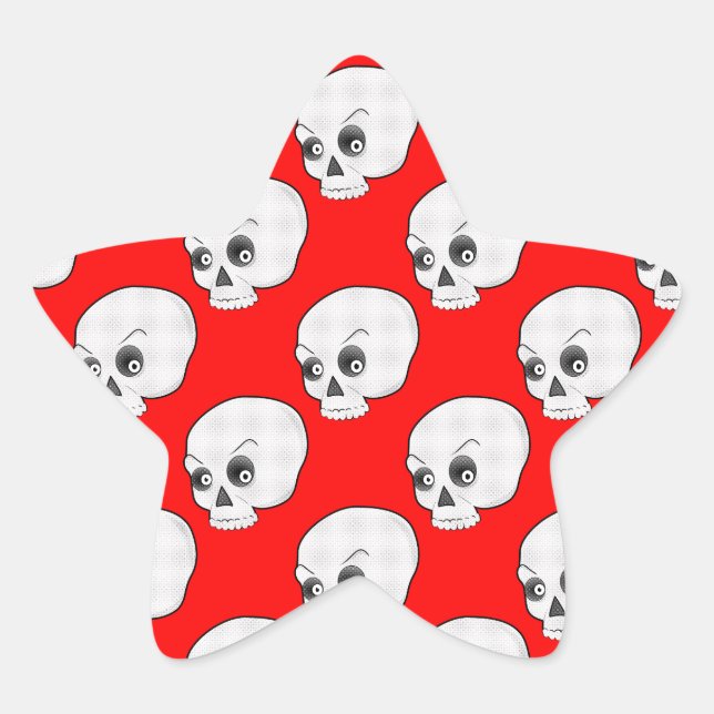Skull Pattern On Red Background Star Sticker (Front)