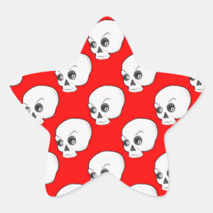 Skull Pattern On Red Background Star Sticker