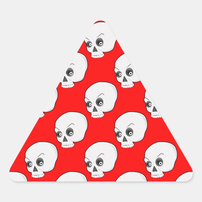 Skull Pattern On Red Background Triangle Sticker (Front)