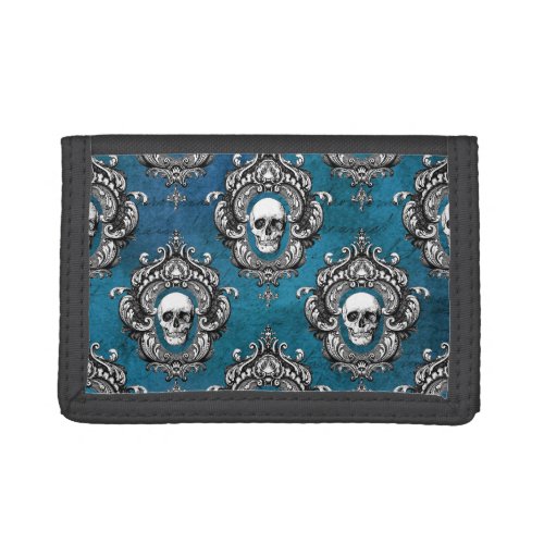 Skull Pattern on Royal Blue Trifold Wallet