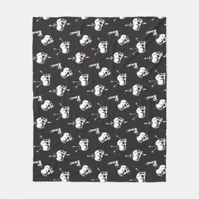 Skull Pattern with Weapons: Dark Background. Fleece Blanket (Front)