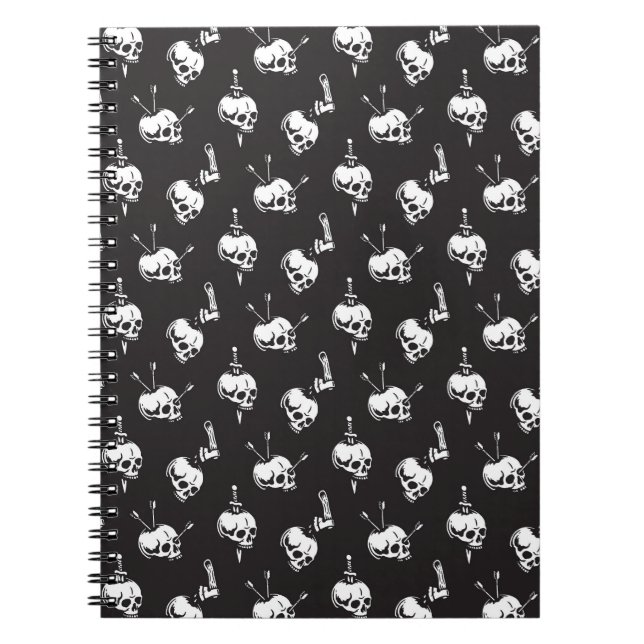 Skull Pattern with Weapons: Dark Background. Notebook (Front)