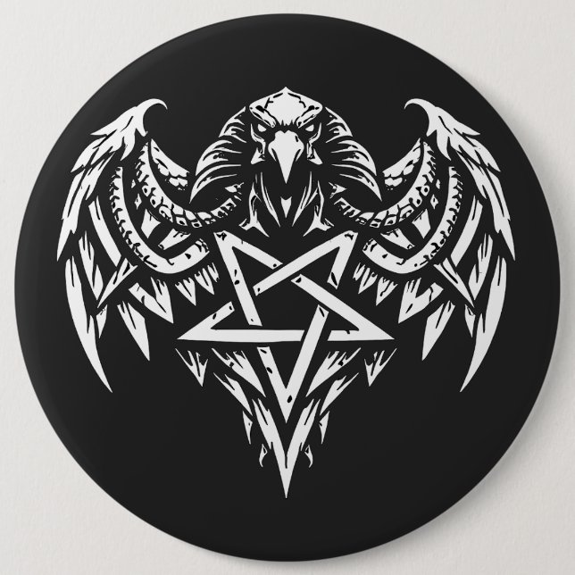 Skull Pentagram Tribal by BurnsInhell Button (Front)