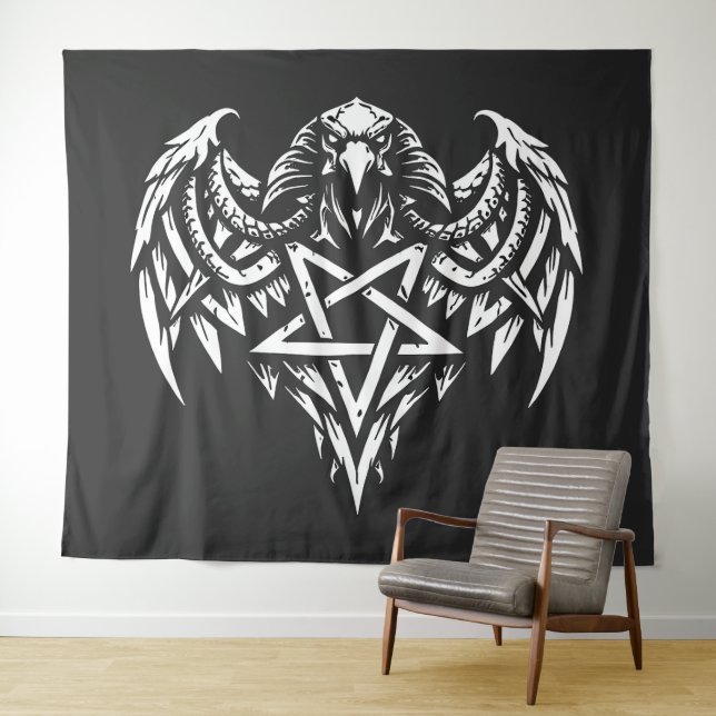Skull Pentagram Tribal by BurnsInhell Tapestry (In Situ (Horizontal))