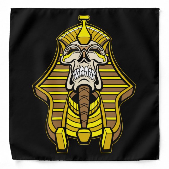 Skull Pharaoh With Golden Head Dress Biker Dew Rag Bandana (Front)