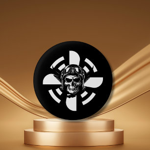 Skull Pilot & Airplane Propeller, Minimalist,Black Button