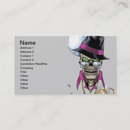 Skull Pimp with Hat Glasses Gold Chain and Disco Business Card