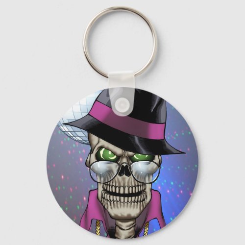 Skull Pimp with Hat Glasses Gold Chain and Disco Keychain