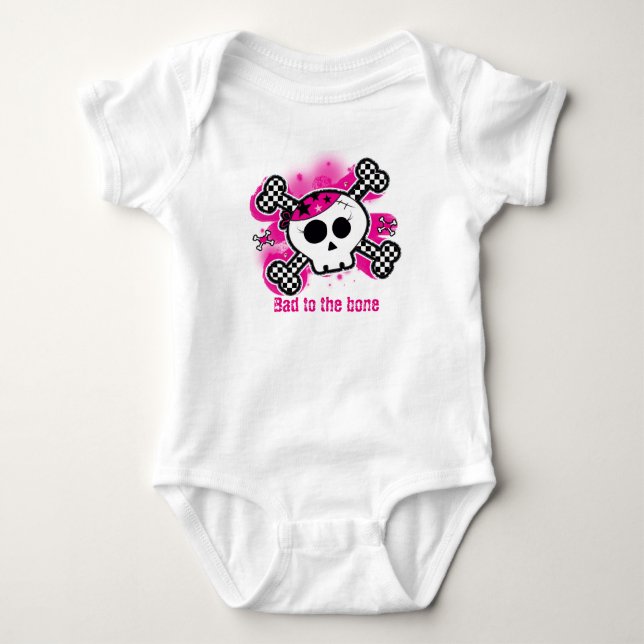 Skull Pink Baby Personalized Custom One Piece Baby Bodysuit (Front)