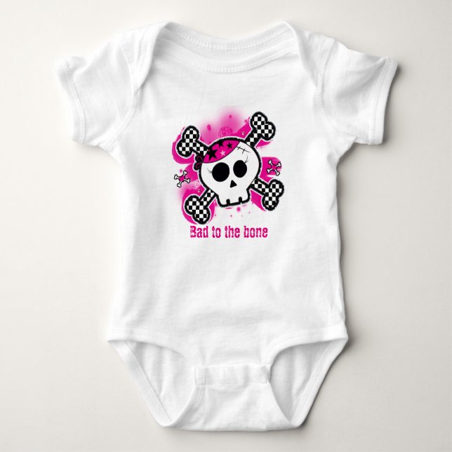 Skull Pink Baby Personalized Custom One Piece Bodysuit (Front)