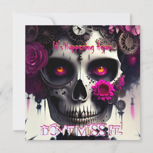 Skull Pink Passion Adult   Halloween Costume Party Invitation