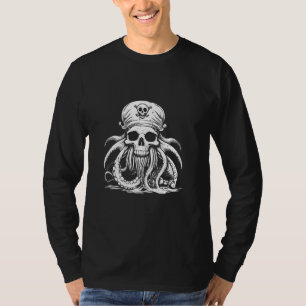 Skull Pirate Captain Octopus Demon Tattoo Hallowee T-Shirt