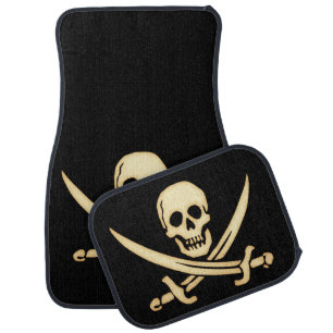 Skull Pirate Flag battle aged car floor mats