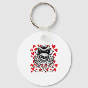 Skull Pirate Hearts Valentines Day Cute Jolly Roge Keychain