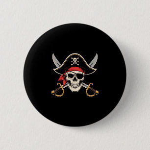 Skull pirate jolly roger flag halloween funny button