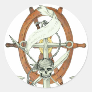Skull Pirate Ship Anchor Classic Round Sticker