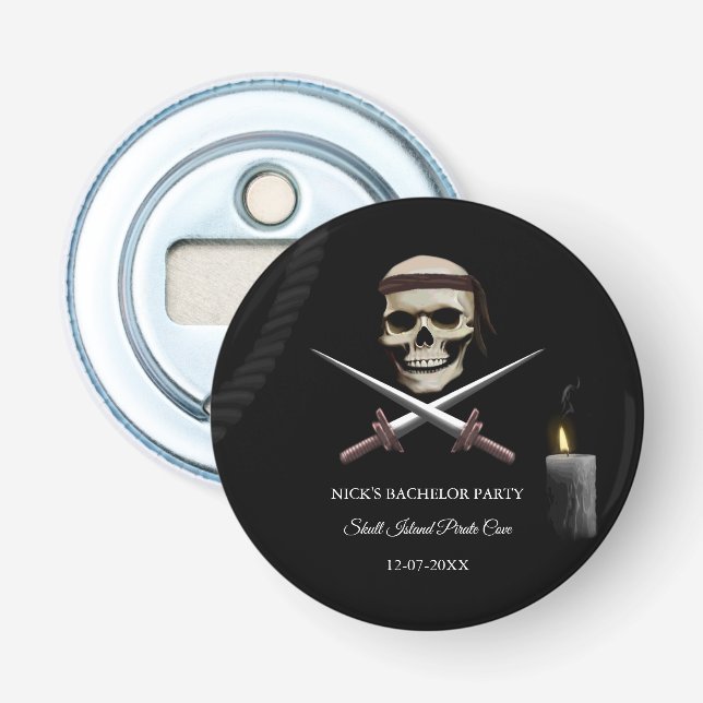 Skull Pirate theme sea rover Bachelor/Birthday Bottle Opener (Front)