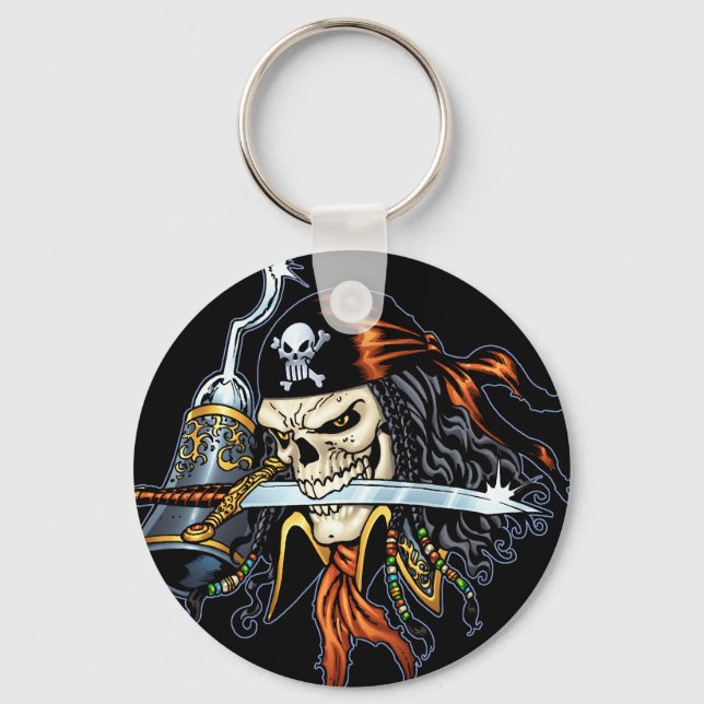 Skull Pirate with Sword and Hook by Al Rio Keychain (Front)