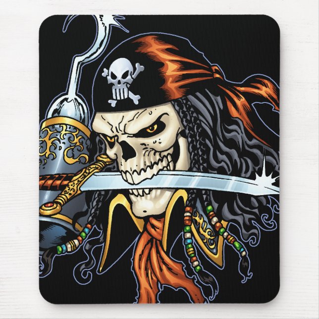Skull Pirate with Sword and Hook by Al Rio Mouse Pad (Front)