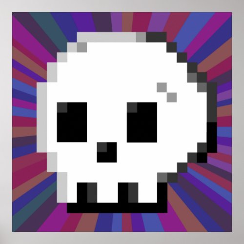 Skull pixel art 8 bit psychedelic purple Poster