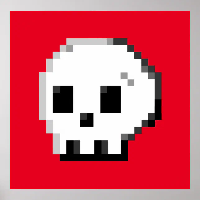 Skull pixel art 8 bit red Poster | Zazzle