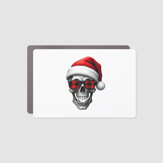 Skull Plaid Santa Hat Christmas Pajama Cool Skelet Car Magnet (Front)