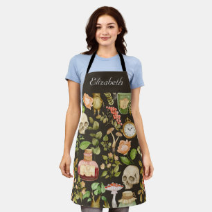 Skull Plant Mushroom Flower Abstract Halloween Apron