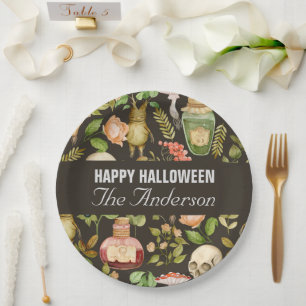 Skull Plant Mushroom Flower Abstract Halloween Paper Plates