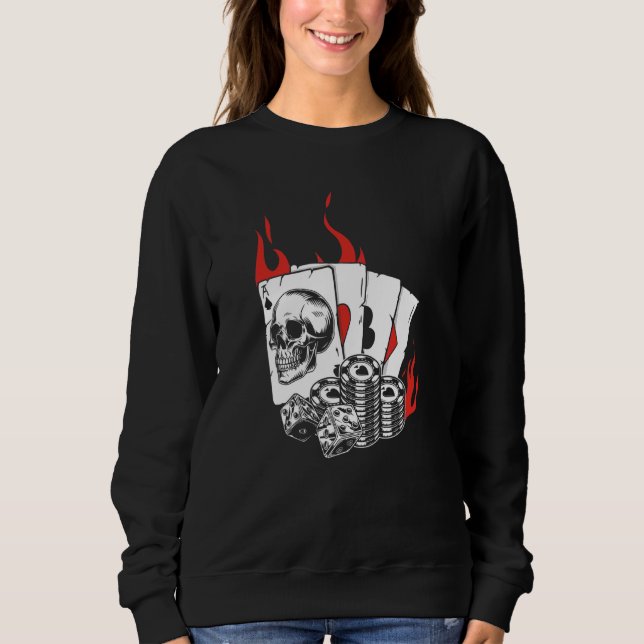 Skull Player Cards Playing Gambler Aces Holdem Tex Sweatshirt (Front)