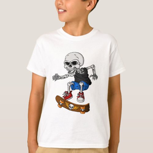 skull playing skateboard T_Shirt