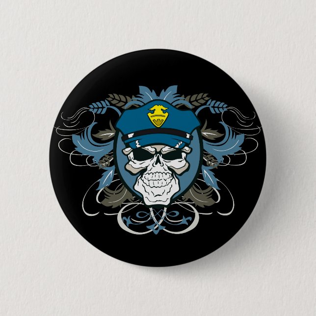 Skull Police Officer Pinback Button (Front)