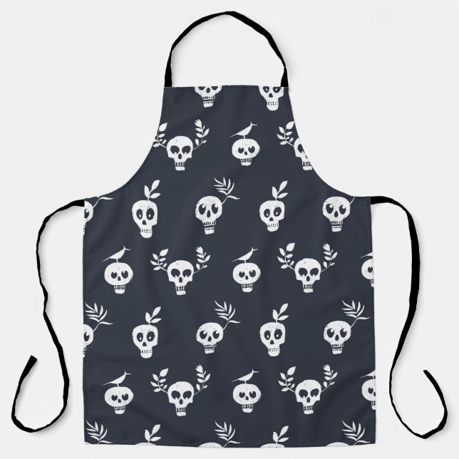Skull Polka: Botanical Humorous Pattern Apron (Front)