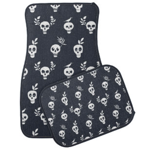 Skull Polka: Botanical Humorous Pattern Car Floor Mat