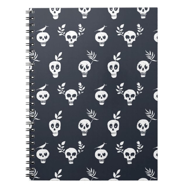 Skull Polka: Botanical Humorous Pattern Notebook (Front)