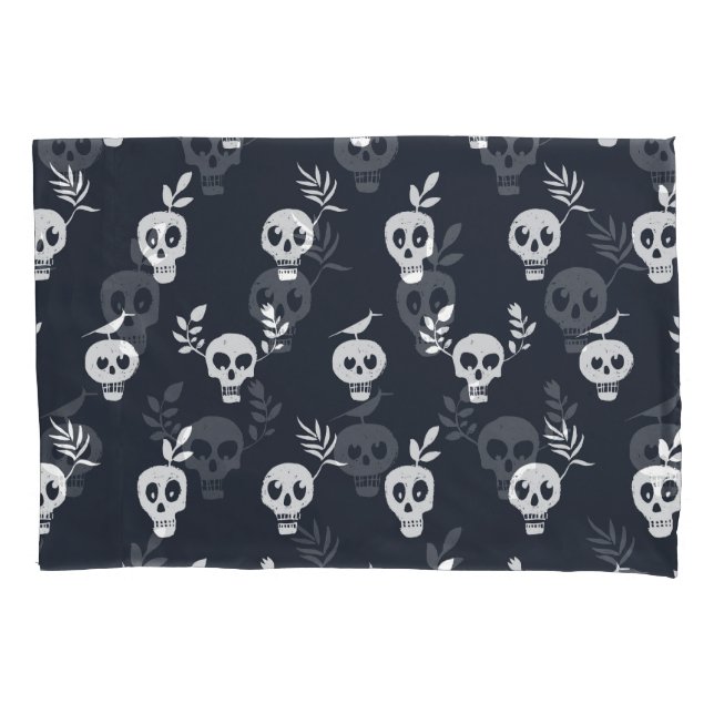 Skull Polka: Botanical Humorous Pattern Pillow Case (Front)