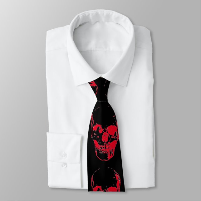 Skull Pop Art Black & Red Neck Tie (Tied)