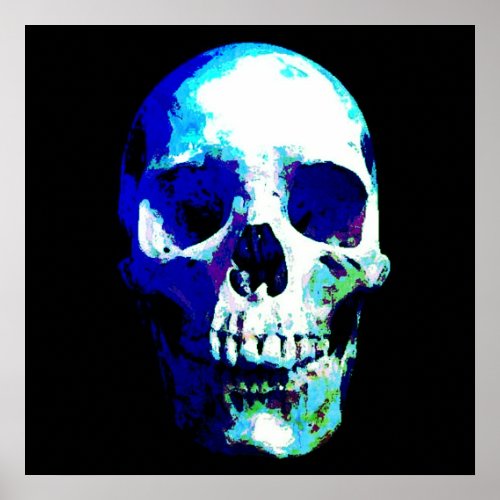 Skull Pop Art Blue Color Poster