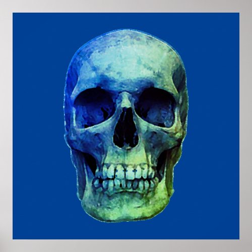 Skull Pop Art Blue Poster